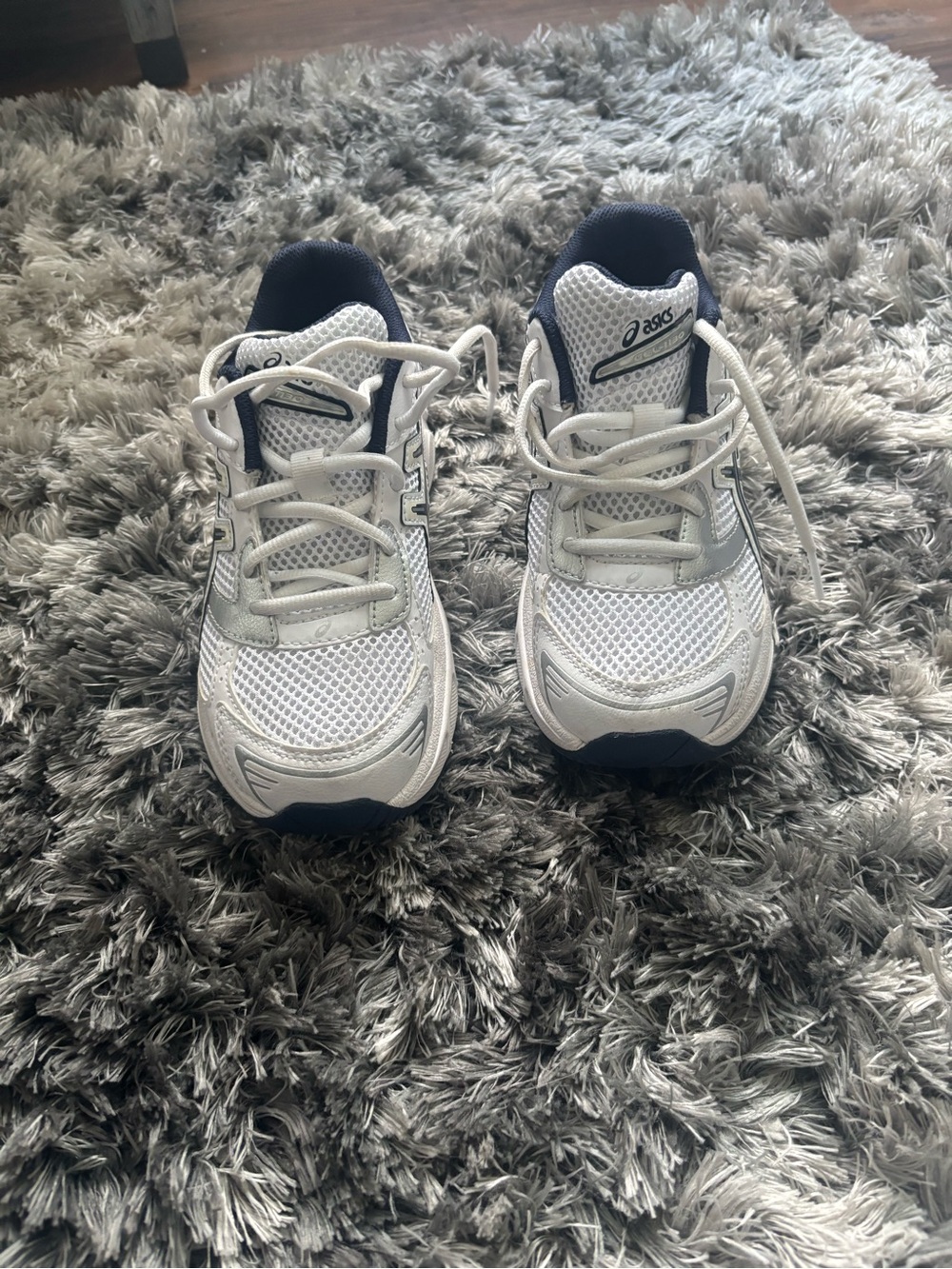 ASICS White and Navy Kids' Athletic Sneakers